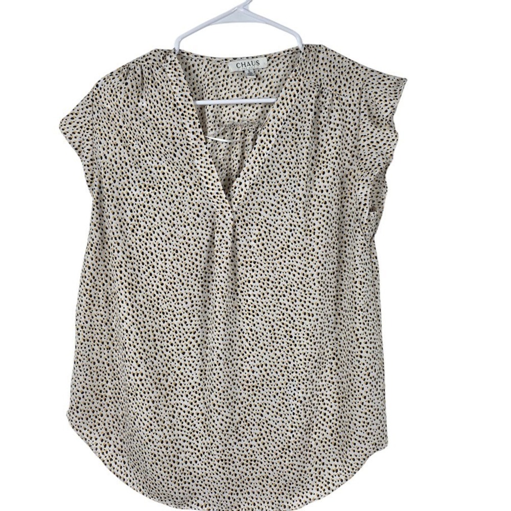 Chaus Blouse Womens Small Oversized Dot Flutter Sleeve V-Neck Work Top S